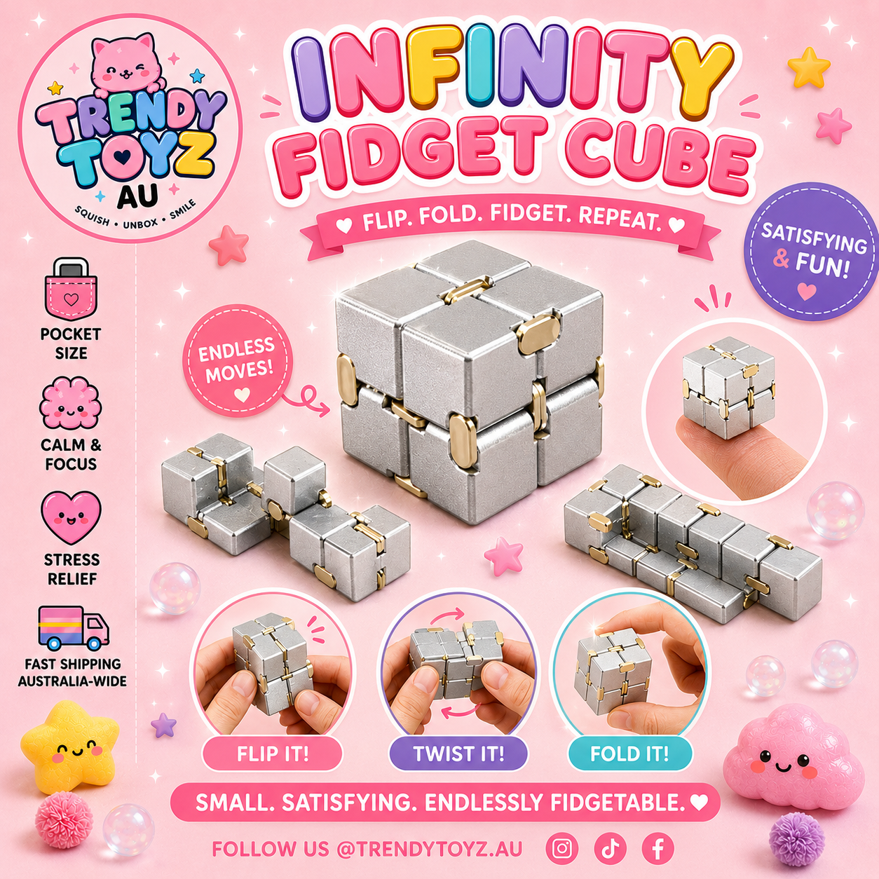 Trendy Toyz AU Infinity Fidget Cube — flip, fold, fidget, repeat.